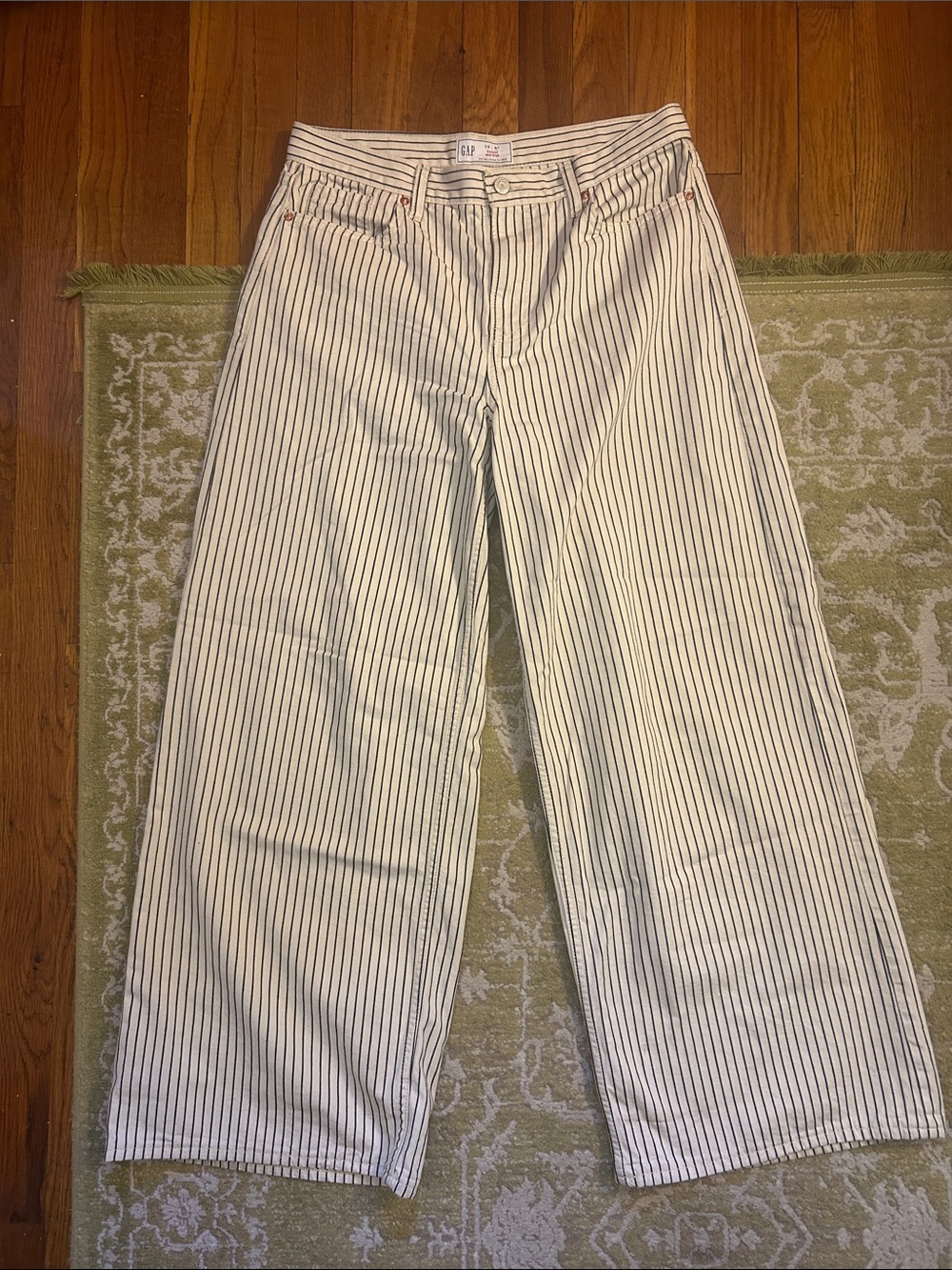 GAP Cream and black Vertical-Stripe Wide Leg Trousers - Baggy Mid Rise